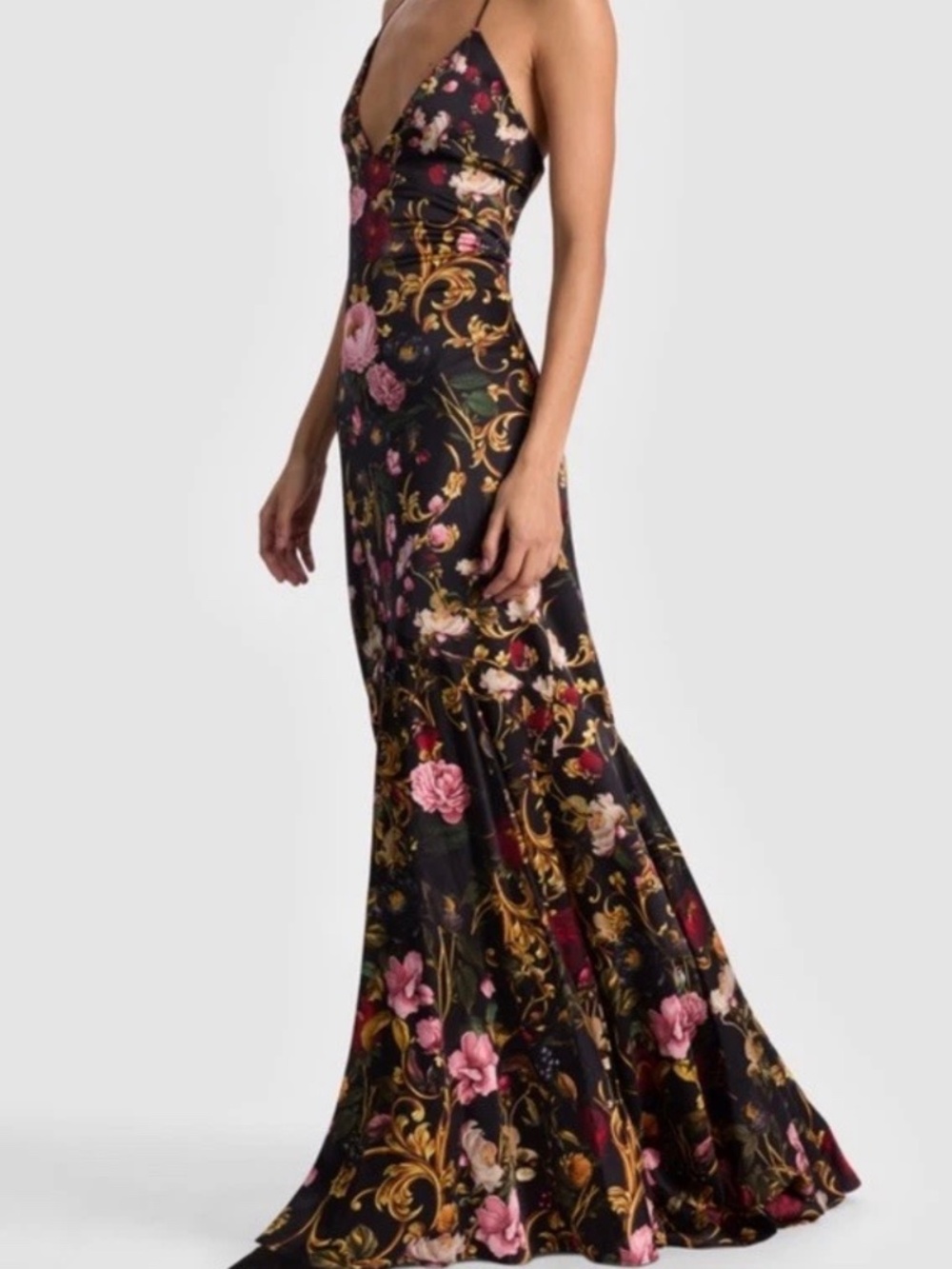 Alice+ Olivia Milta Floral Mermaid Slip Dress In Evermine  US 12 UK 16 $695